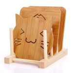 Wooden Cat Holder Coaster Set